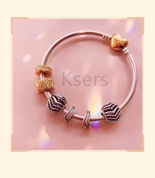 

reproduction 100%925 sterling silver set beads bracelet ing, Golden;silver