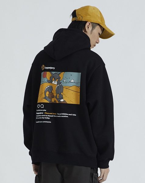 

дизайнер мужской осень hoodies женщин топ с cat mouse печати смешные толстовки 19fw мода outwear streetwear толстовка размер s-xl целые, Black