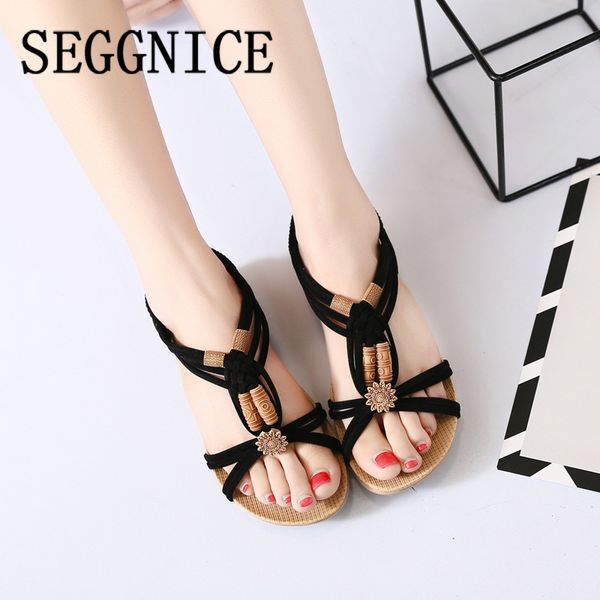 

sandals women shoes sandalias de mujer verano 2019 bohemian retro flats beach holiday shoes casual platform sandals summer 2019, Black