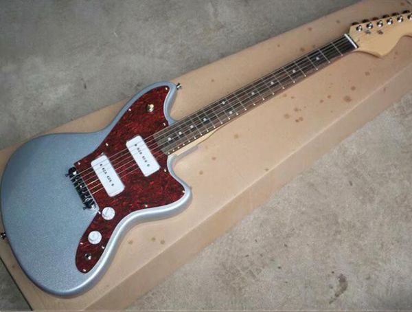 

ягуар электрогитара серебряный порошок тела белый p90 пикап палисандр гриф вверх дном фортепиано, можно настроить, бесплатная доставка