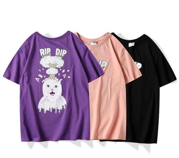 

2020 / ripndips европейский американский роскошный дизайнер футболки мода дикий дышащий футболка высокое качество ткани сердитый кот печати, White;black