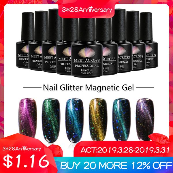 

meet across 7ml holographic glitter magnetic cat eye laser nail gel chameleon nail polish soak off uv led art lacquer, Red;pink