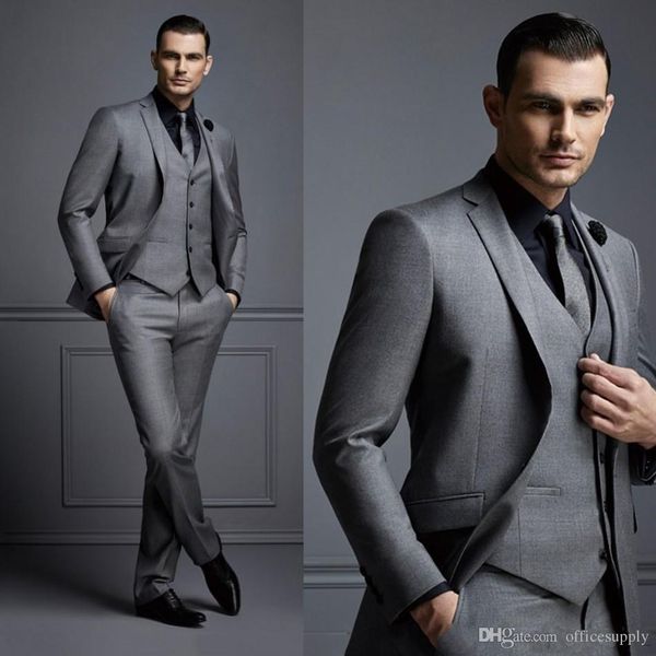 

grey men suit groom suit formal man suits for men slim fit groom tuxedos for man(jacket+vest+pants, Black;gray