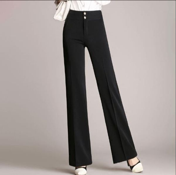 

4xl plus size wide leg pants women high waist ol work office trousers 2020 new arrival gold women's pants black red blue z882, Black;white