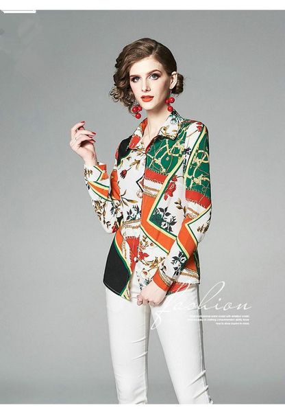 

2020 spring blouses fashion luxury designers womens blouses shirts long sleeve retro floral print womens elegant office shirts, White