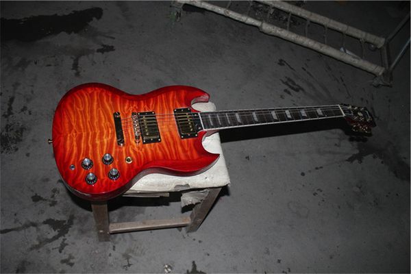 

factory custom cherry sunburst guitar,gold hardware,quilted maple veneer,mahogany body,rosewood fretboard,hh pickups