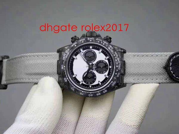 

mens selling diw cream white dial dial wwf eta 7750 full forged carbon bezel chronograph movement automatic watches, Slivery;brown