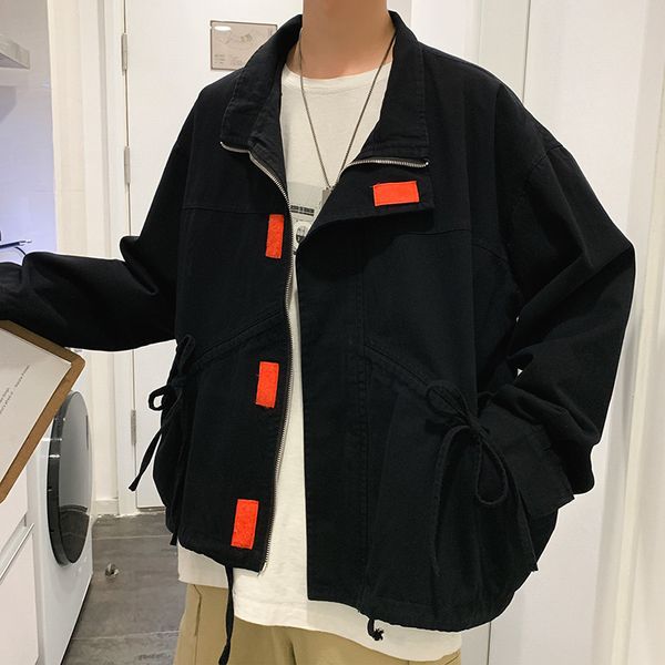 

2019 autumn men's new casual contrast color camouflage printed zipper lapel jacket men loose temperament trend cotton streetwear, Black;brown