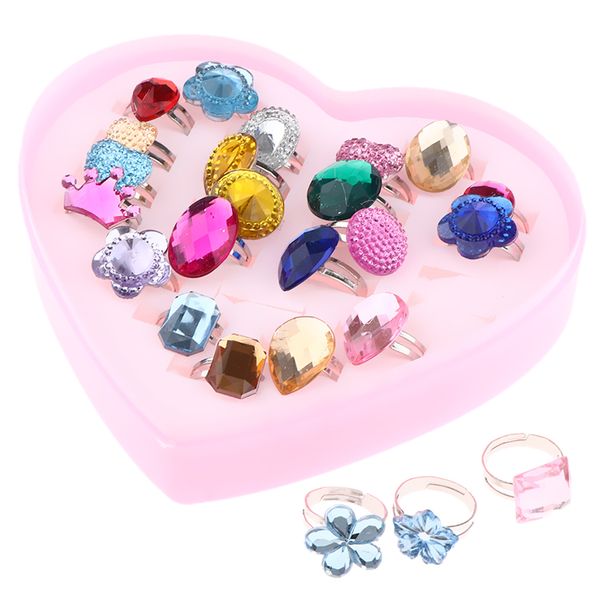 

24pcs children kids girls imitated crystal rings with heart shaped box