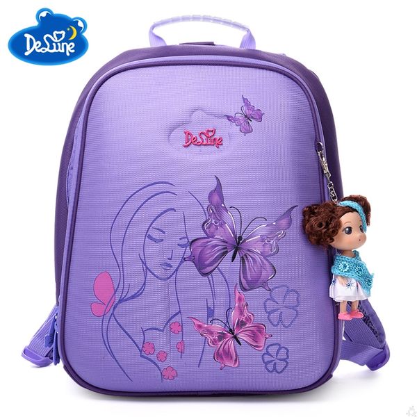 

delune sweet princess cartoon school bag butterfly girls school backpacks soft light orthopedic purple backpack for children