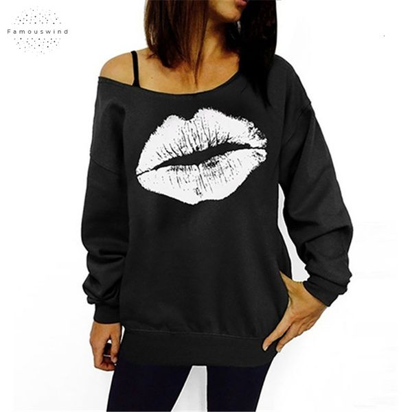 

2019 t shirt fashion woman clothes casual sweater, womens lip sweater, long sleeve jacket drop shipping, White