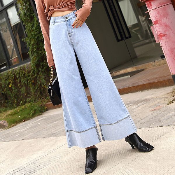 

бойфренд широкие джинсы женщина осень повседневная джинсовые брюки для женщин уличная женская винтаж рваные прямые брюки плюс szie, Blue