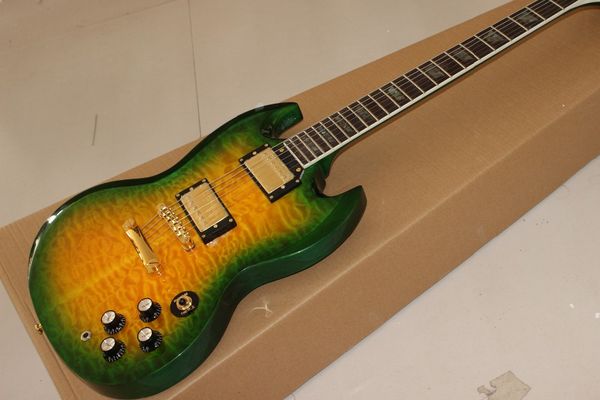 

custom shop.handwork 6 string sg electric guitar.green and yellow color guitarra.rosewood fingerboard gitaar