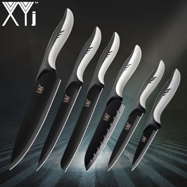 

xyj kitchen knife stainless steel 8" 8" 8" 7" 5" 3.5" inch black blade knife set kitchen accessories tools