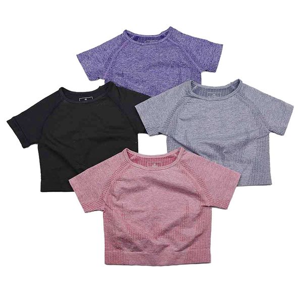 

seamless yoga shirt women fitness short sleeve crop workout gym clothes sportswear running t-shirts solid color vital, White;red