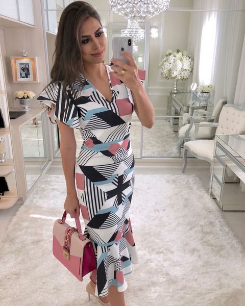 

casual long skirt slim dress irregular square print dress, Black;gray