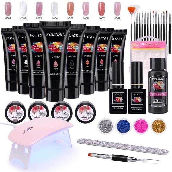 

poly nail gel set 8pcs 15 ml colors crystal jelly gel manicure with 6w nail lamp art extensions tool manicure salon