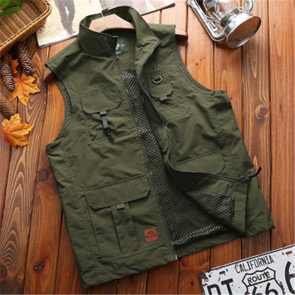 

summer cargo vest men green tactical sleeveless jacket mens outdoor fishing hiking camping pgrapher waistcoat male clothes, Black;white