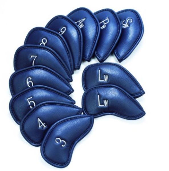 

golf iron headcover pu leather 12 pcs/pack club head covers fit left hand right hand golfers embroidery logo both sides deluxe