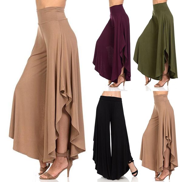 

2019 women loose pants wide leg cotton spring summer ruffle nine part new casual irregular comfortable wide leg pants, Black;white