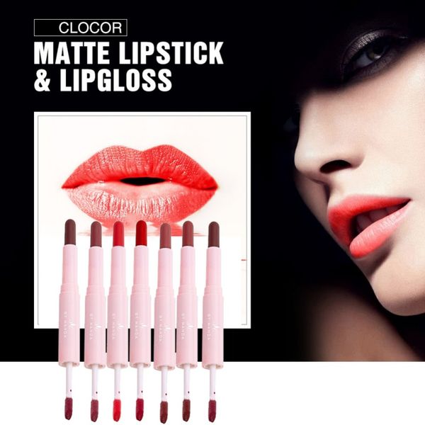 

waterproof double head matte velvet lipstick liquid lip gloss long lasting easy to wear lips makeup