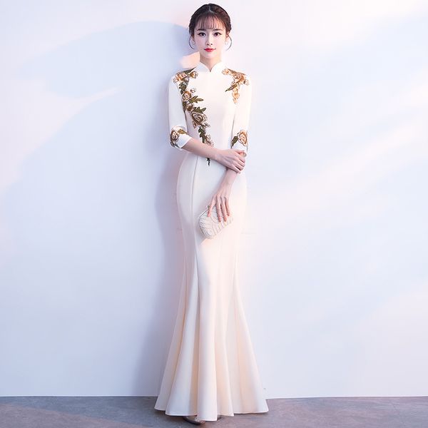 

fashion wedding party fishtail cheongsam oriental evening dress long chinese style women elegant qipao vestidos s-3xl, Red