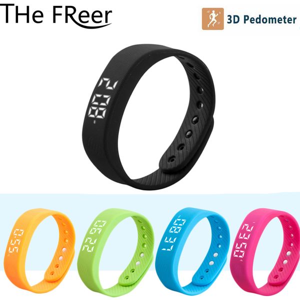 

3d шагомер смарт браслет t5 фитнес нарукавье диапазона часов шаг активность tracker smartband шагомер дети женщины мужчины часы, Slivery;brown