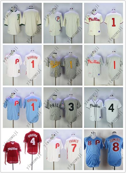 

Phillie blank 1 a hburn 3 4 dyk tra 7 franco 8 amuel grey white red blue ba eball throwback jer ey hirt titched quality