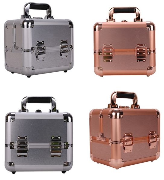 

fashion mini cosmetic box lovely storage beauty cases cosmetics inbox portable aluminium alloy layered double door bags portable cosmetic