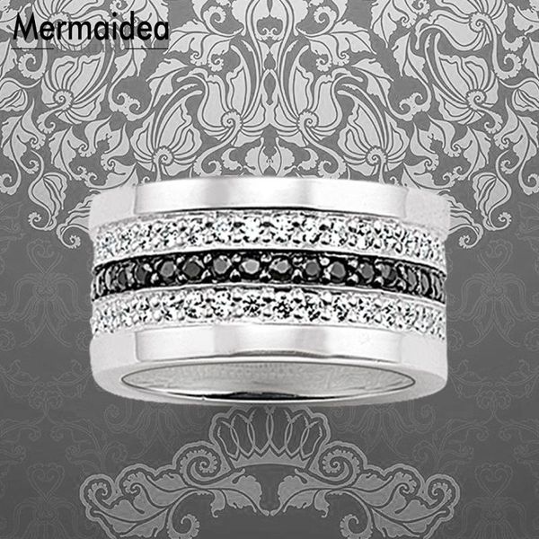

trendy black white pave wedding eternity rings 925 sterling silver zircon pave fashion jewelry gift for women men anillos