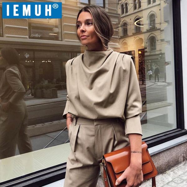 

women's blouses & shirts iemuh draped collar womens and elegant long sleeve solid office blouse ladies shirt casual female streetwe, White