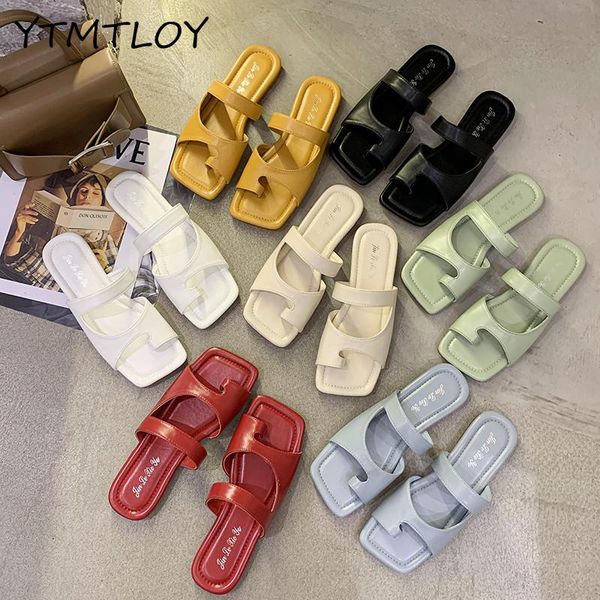 

slippers women summer non-slip shoes flat woman outdoor fashion beach slippers thumb pin decoration flat zapatos de muje, Black