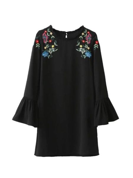 

2017 весна новый стиль моды платье женщин вышитые falbala рукава экипаж шеи платье основа юбки 8307, White;black