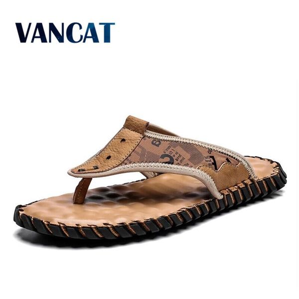 

slippers 2021 summer leather men flip flops fashion non-slip beach massage outdoor sandals comfort casual shoes size 39-48, Black