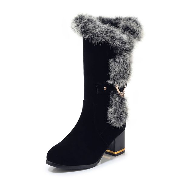 

women's mid calf boots round toe boots-women fashion womens shoes 2019 winter footwear zipper booties ladies punk 2020 rubber, Black