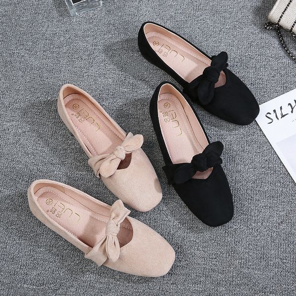 

primavera 2019 nuevos zapatos de mujer de talla grande moda zapatos casuales lazo cabeza cuadrada boca baja sim, Black