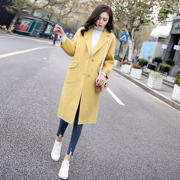 

new long wool blends coat women autumn and winter 2019 hepburn style medium-long loose woolen outerwear, Black
