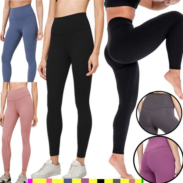 

lu-32 solid women yoga pants high waist sports gym wear leggings elastic fitness overall full tights workout sports lu pants yogaworld, White;red