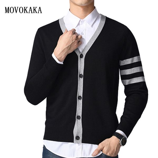 

new fashion brand sweater for mens stripe cardigan slim fit sweater knitwear warm autumn winter korean style casual clothing men, White;black