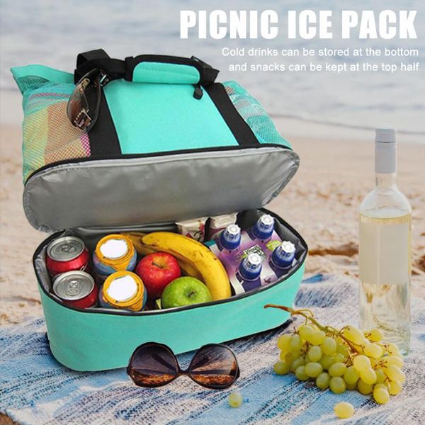 

new big capacity outdoor portable picnic beach mesh bags handbag mesh bag with zipper handbag waterproof storage bags