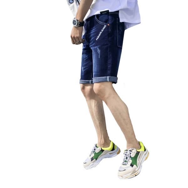 

knee length denim shorts men's solid 100% cotton straight short jeans new summer male casual blue short jeans 811