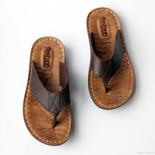

new leather sandals flip flops men summer beach men clip breathable non slip drop shipping man flat home shoes black brown men shoes, Blue;gray