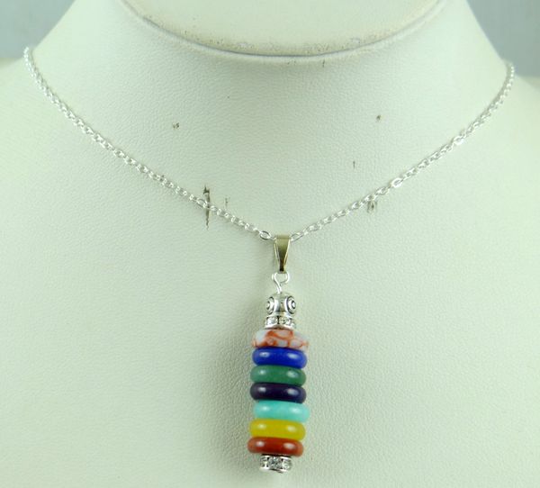 

natural stone turquoises quartz crystal lapis tiger eye 7 chakra layered pendant for diy jewelry making necklace accessories, Silver