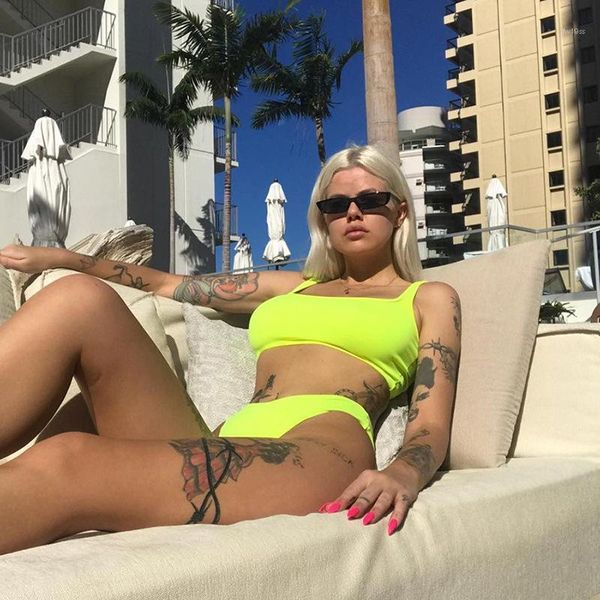 

clothes womens solid color 2pcs bkinis summer designer u neck sports swimwears females beach bathing, White;black