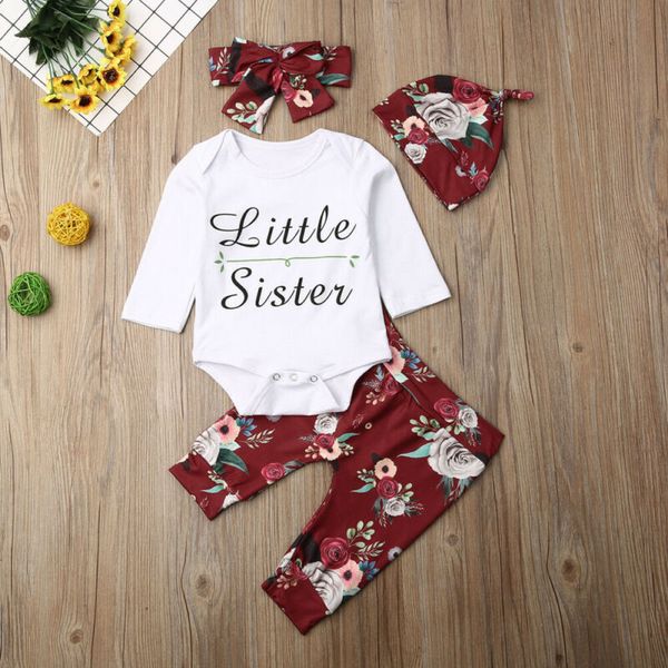 

uk 4pcs infant baby girl clothes little sister flower leggings pants outfit, White