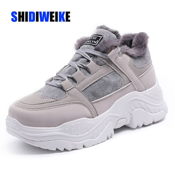 

2019 women casual sneakers winter sneakers plush fur keep warm women shoes lace up female shoes comrfortable shoes women g815, Black