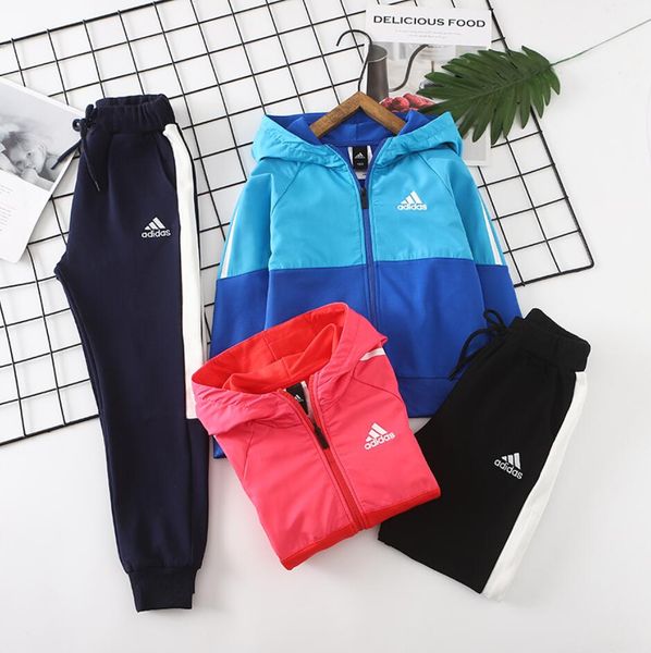 

2020 new youth hooded jacket set brand sports ad children zipper set sportswear pants cotton kids hoodie pants