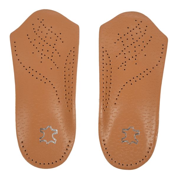 

1 pair 3/4 length leather arch support orthopedic insoles flat foot valgus corrector insert shoe pads brown - m, Black