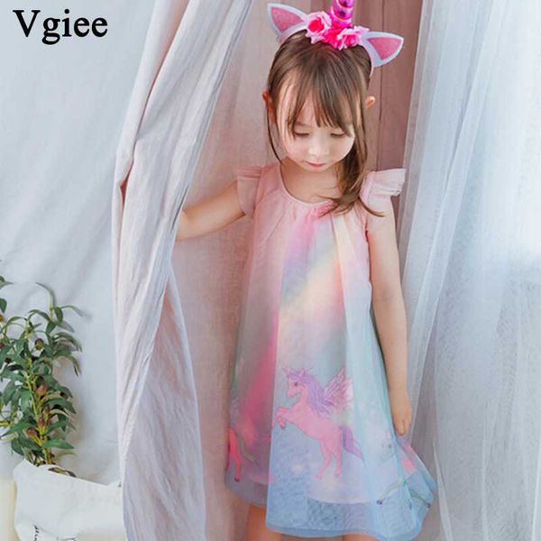 

vgiee girls party dresses 4 5 лет дети день рождения маленькая девочка платье лето рукавов печати единорог платье детские наряды, Red;yellow