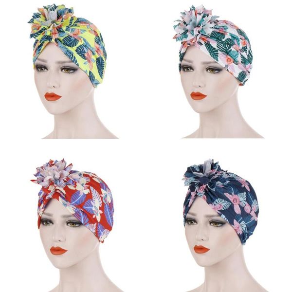 

muslim women floral print hat head cover hair loss cap beanie turban cancer chemo islamic headwear headscarf caps arab, Blue;gray